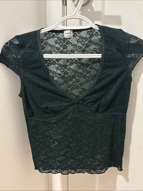 Sunday Best Tops - Sunday Best Dark Green Lace Cap Sleeve Top